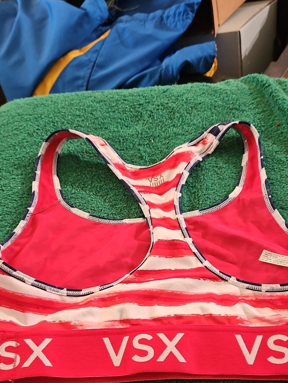 VSX Pink and White Striped Racerback Swim Sports Bra